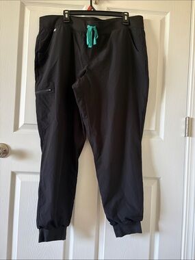 Figs Black Track Jogger Pants with Teal Drawstring